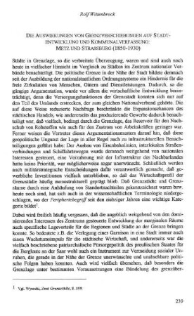 Die Auswirkungen von Grenzverschiebungen auf Stadtentwicklung und Kommunalverfassung: Metz und Strassburg (1850-1930)