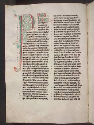 Zierinitiale und Zierschrift (Pars II, Visio quinta): P(OST HEC vidi quod praefatam muliebram imaginem)