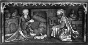 Geburt Christi : Geburt Christi. Holz, geschnitzt, gefaßt (1509). Miltenberg, Friedhofskapelle Sankt Laurentius