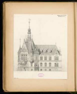 Rathaus, Nauen Monatskonkurrenz August 1885: Aufriss Seitenansicht nach Norden