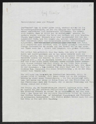 Brief von Gerhart Hauptmann an Harry Kessler