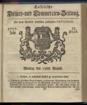33. Stueck, Montag den 15ten August 1757
