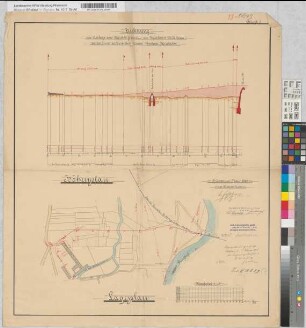 Zeichnung zur Anlage von Anschlussgleisen zur Papierfabrik Mühlhoven an die Gleise der Birkesdorf-Hoven-Merkener-Kleinbahn Höhenplan und Lageplan; Blatt 1