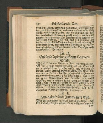 Lit. E. Des Admiralitaet Zeugmeisters End.