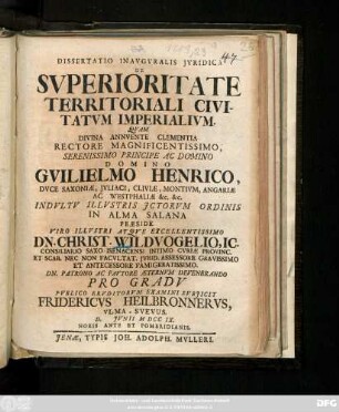 Dissertatio Inavgvralis Jvridica De Svperioritate Territoriali Civitatvm Imperialivm