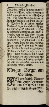 Morgen-Seegen am Sonntag. - Abend-Seegen am Sonnabend.