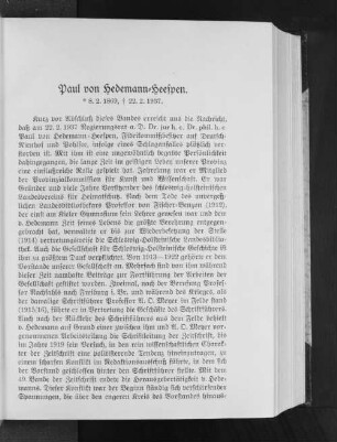 Paul von Hedemann=Heespen. : *8. 2. 1869, +22. 2. 1937.