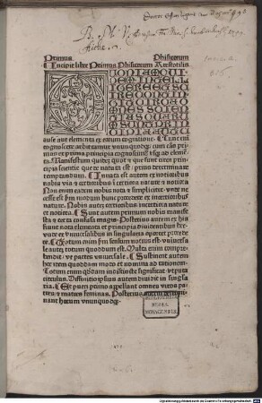 Praedicamenta, [4]. Physica : Incipit Liber ... Phisicorum Arestotilis