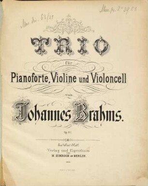 Trio für Pianoforte, Violine und Violoncell : (C-Dur) ; op. 87