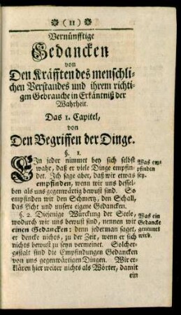 Vernünfftige Gedancken von Den Kräfften des menschlichen Verstandes und ihrem richtigen Gebrauche in Erkäntniß der Wahrheit.