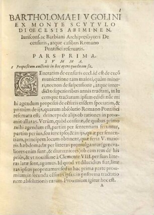 Tractatvs De Censvris Romano Pontifici Reservatis : Ad Illustrissimum, ac Reverendissimum Petrvm Aldobrandinvm S. R. E. Cardinalem amplissimum