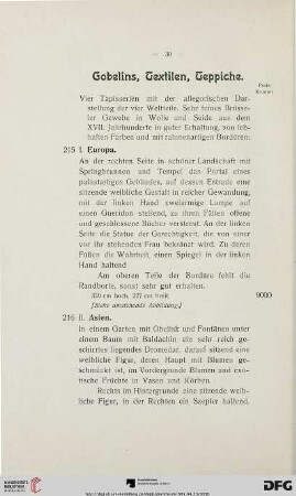 Gobelins, Textilien, Teppiche (Nr. 215-224)