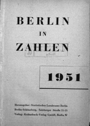 1951: Berlin in Zahlen : Taschenbuch