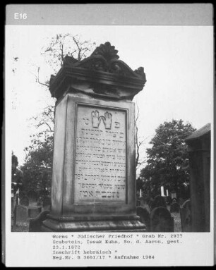 Grabstein von Isaak Kuhn, Sohn des Aaron (+ 1872.01.23)
