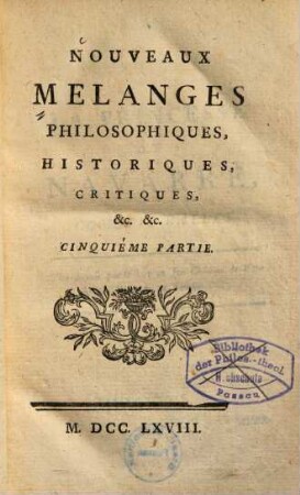 Nouveaux mélanges philosophiques, historiques, critiques, ..., 5