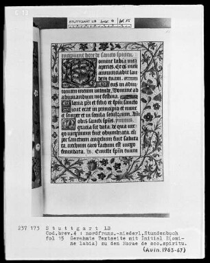 Stundenbuch — Initiale D (omine labia) und Vollbordüre, Folio 15recto