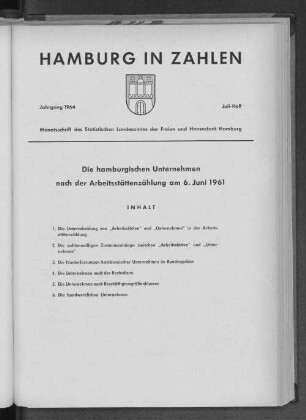 Die hamburgischen Unternehmen nach der Arbeitsstättenzählung am 6. Juni 1961