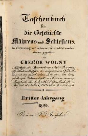Taschenbuch für die Geschichte Mährens und Schlesiens. 3. 1829