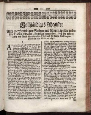 Vollständiges Register Aller merckwürdigen Sachen und Worte, welche in diesem Tractat enthalten,