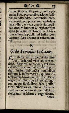 E. Ordo Processus Judicialis. - G. Nunc de Processu Executionis post sententiam usitato.