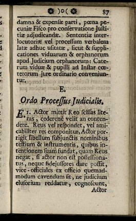 E. Ordo Processus Judicialis. - G. Nunc de Processu Executionis post sententiam usitato.