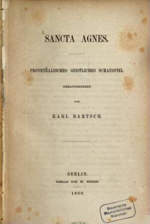 Sancta Agnes : provenzalisches geistliches Schauspiel