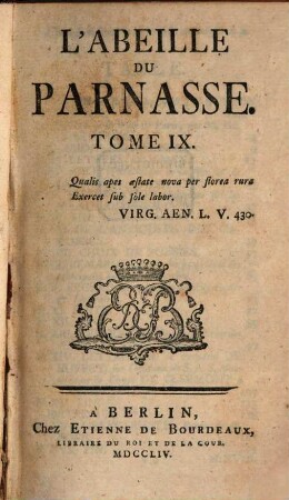 L' Abeille du Parnasse. 1754 = T. 9 - 10