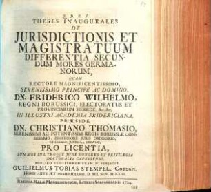 Theses Inaugurales De Jurisdictionis Et Magistratuum Differentia Secundum Mores Germanorum