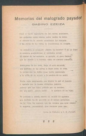 Memorias del malogrado payador : Gabino ezeiza