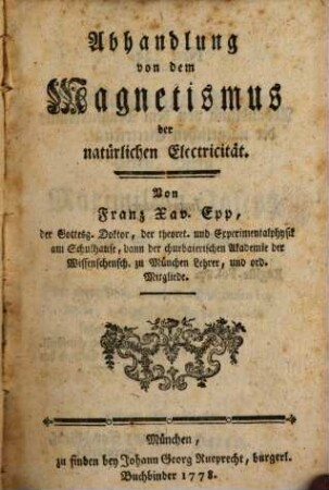 Abhandlung von dem Magnetismus der natürlichen Electricität