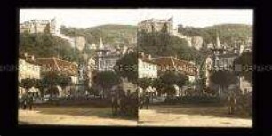 Blick auf Mariensäule und Schlossruine am Kornmarkt, Heidelberg