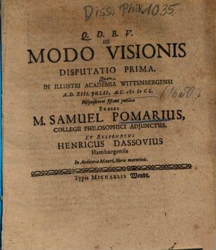 De Modo Visionis Disputatio Prima