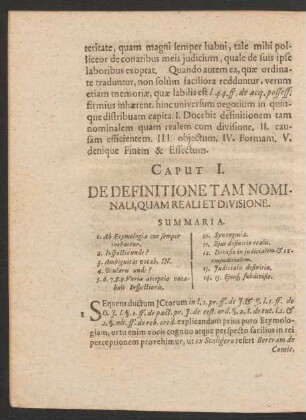 Caput I. De Definitione Tam Nominali, Quam Reali Et Divisione.
