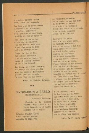Evocación a Pablo : (Triste-criollo)