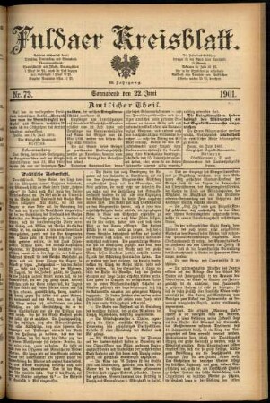 Erste Ausgabe vom Samstag, den 22. Juni 1901.