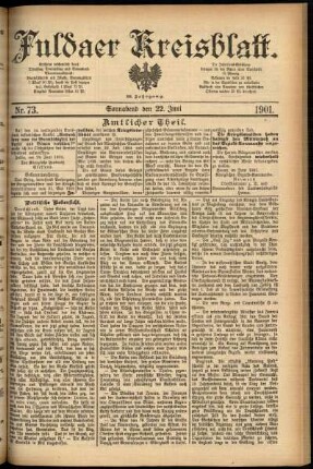 Erste Ausgabe vom Samstag, den 22. Juni 1901.