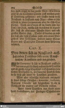 Cap. X. Von denen sich in Reußland auffhaltenden Teutschen Officirern, Kauffleuten, Künstlern und dergleichen