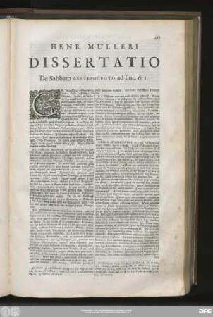 Henr. Mulleri Dissertatio De Sabbato ... ad Luc. 6:1.