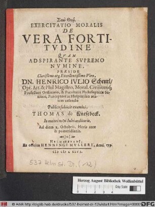 Exercitatio Moralis De Vera Fortitudine
