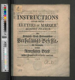 Instructions Given With Letters of Marque Against France
