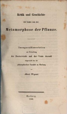 Kritik und Geschichte der Lehre von der Metamorphose der Pflanze
