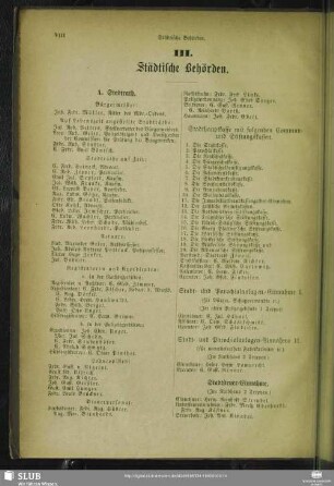 III. Behördenverzeichnis : III. Städtische Behörden