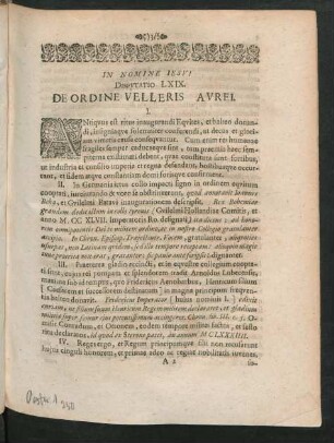 Disputatio LXIX. De Ordine Velleris Aurei.