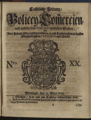 Nro. XX, Montags, den 12. May 1738