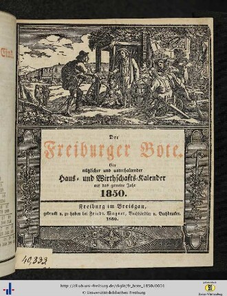 20. Jg.: Der Freiburger Bote: Ein nützlicher und unterhaltender Haus- und Wirthschaftskalender