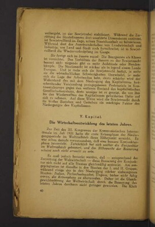 V. Kapitel. Die Wirtschaftsentwicklung des letzten Jahres.