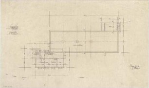 Gsaenger, Gustav; Dingolfing (Bayern), Reichenbergstr.; Ev. Kirche, Gemeindehaus und Pfarrhaus - Tekturplan u. 2. Bauabschnitt (Grundriss Keller)