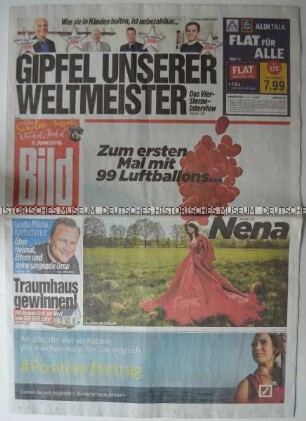 Sonderausgabe der Tageszeitung "Bild" mit Titel zur Popsängerin Nena und dem Lied "99 Luftballons"
