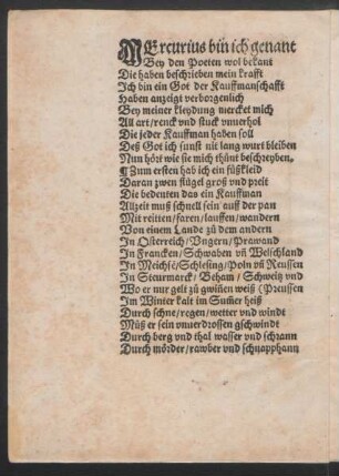 Mercurius bin ich genant Bey den Poeten wol bekant ...