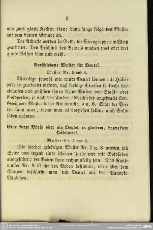 Verschiedene Muster für Beutel. Muster Nr. 5 und 6